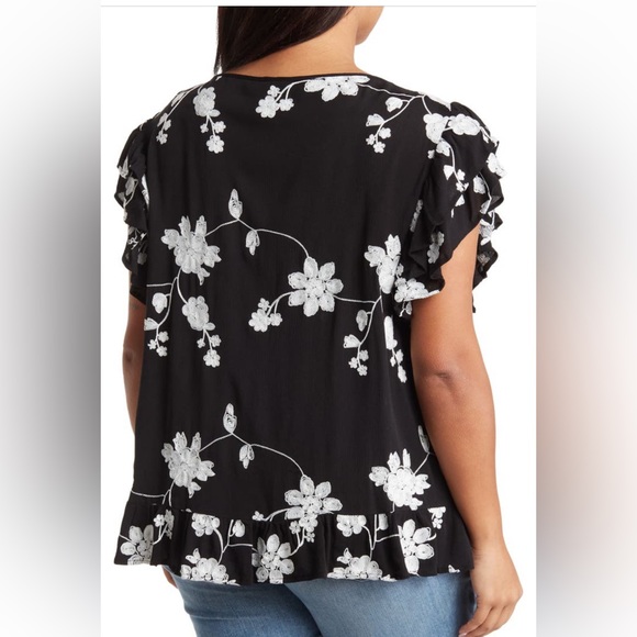 Anthropologie Liv Los Angeles Flutter Sleeve Embroidered Boho Cottagecore Top - Picture 3 of 17